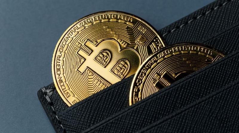 Gambar koin bitcoin (BTC) di dalam dompet