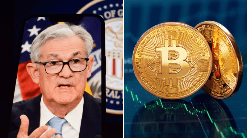 Bitcoin koin dan Jerome Powell dari Fed