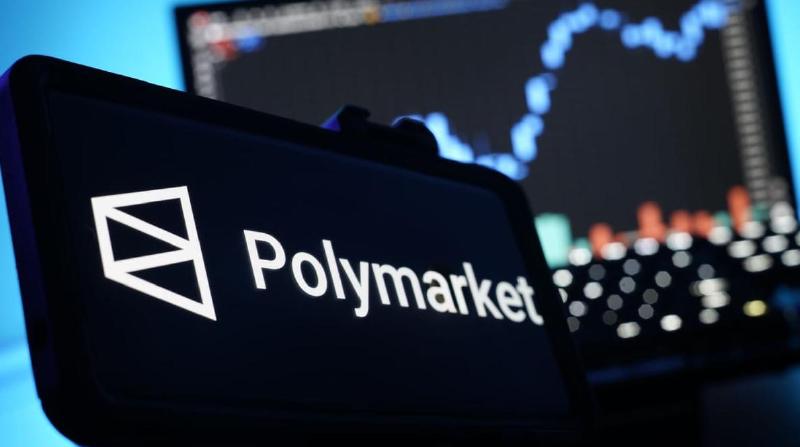 Logo Polymarket dengan grafik di latar belakang