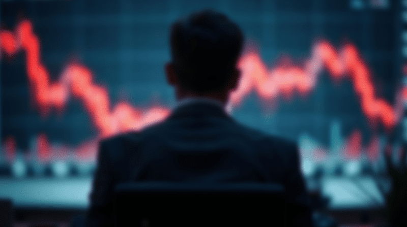 Pria melihat grafik merah